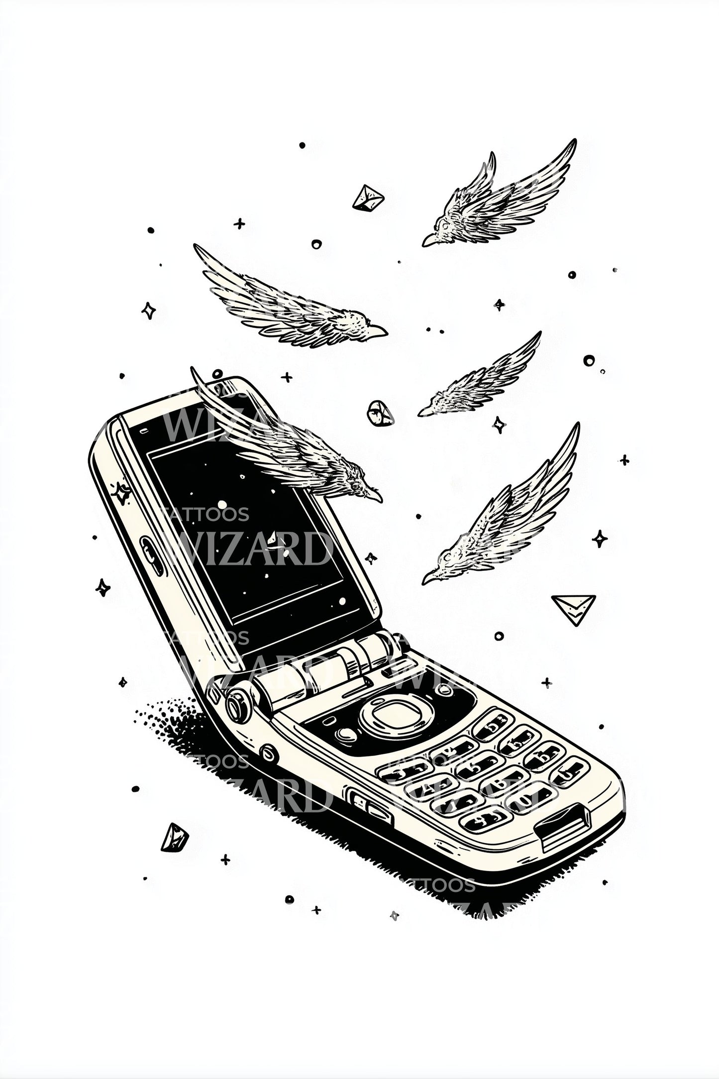 Retro Flip Phone Tattoo Design