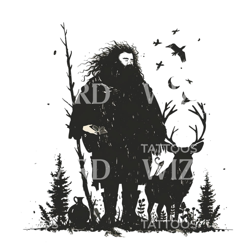 Cute Illustration of Hagrid Tattoo Design