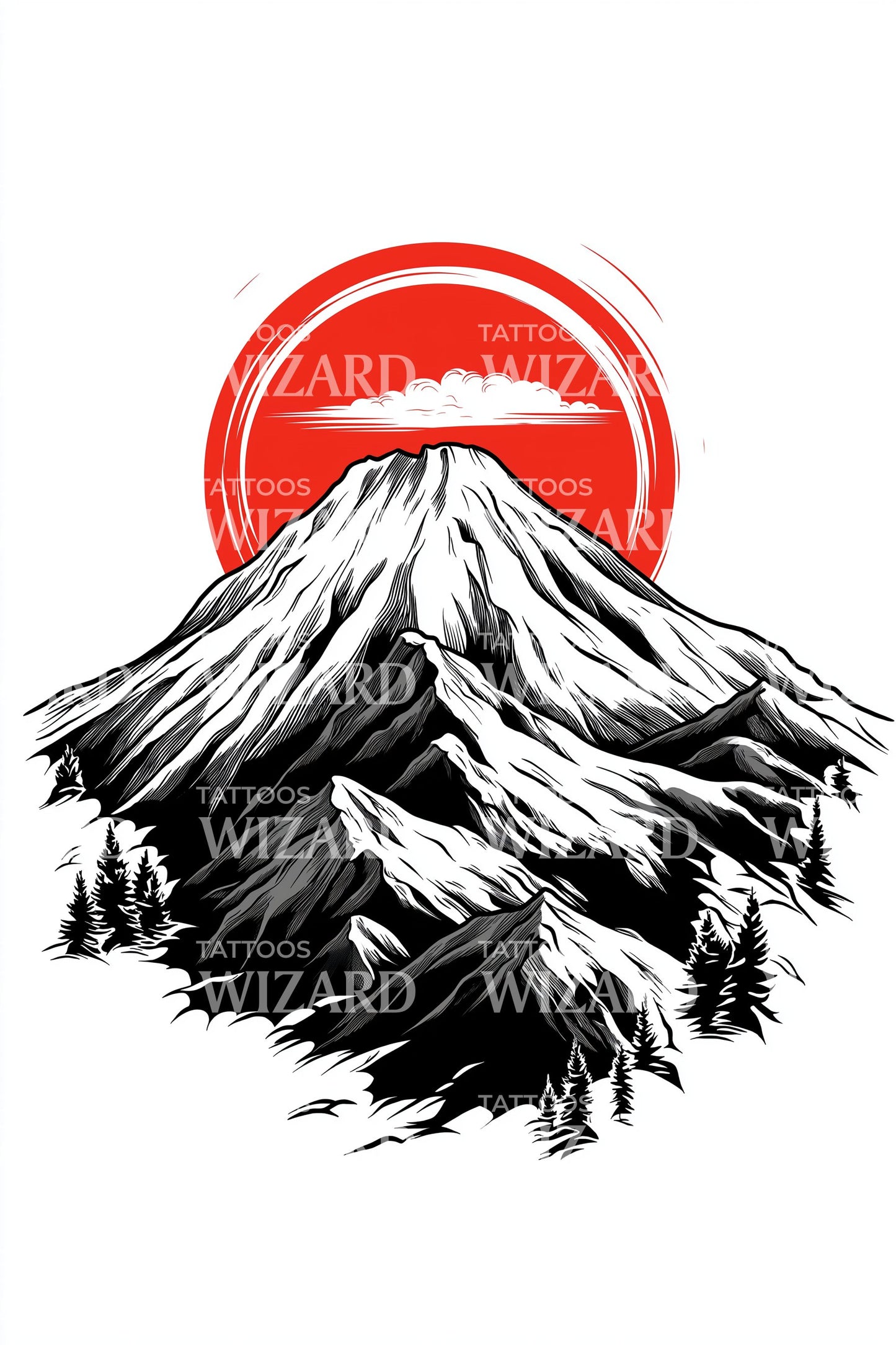 Rising Fuji Mountain Tattoo Design