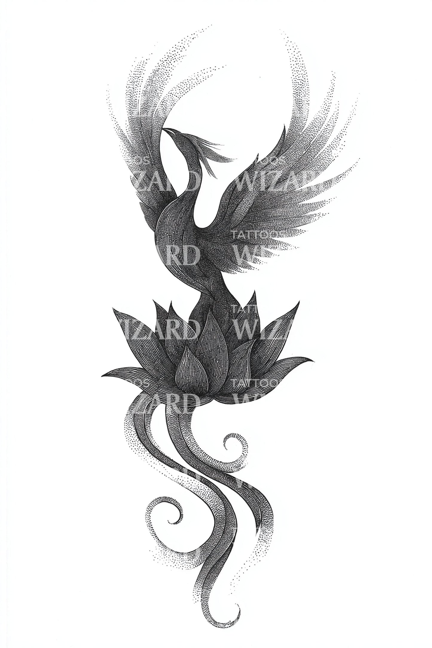 Rising Phoenix Lotus Tattoo Design