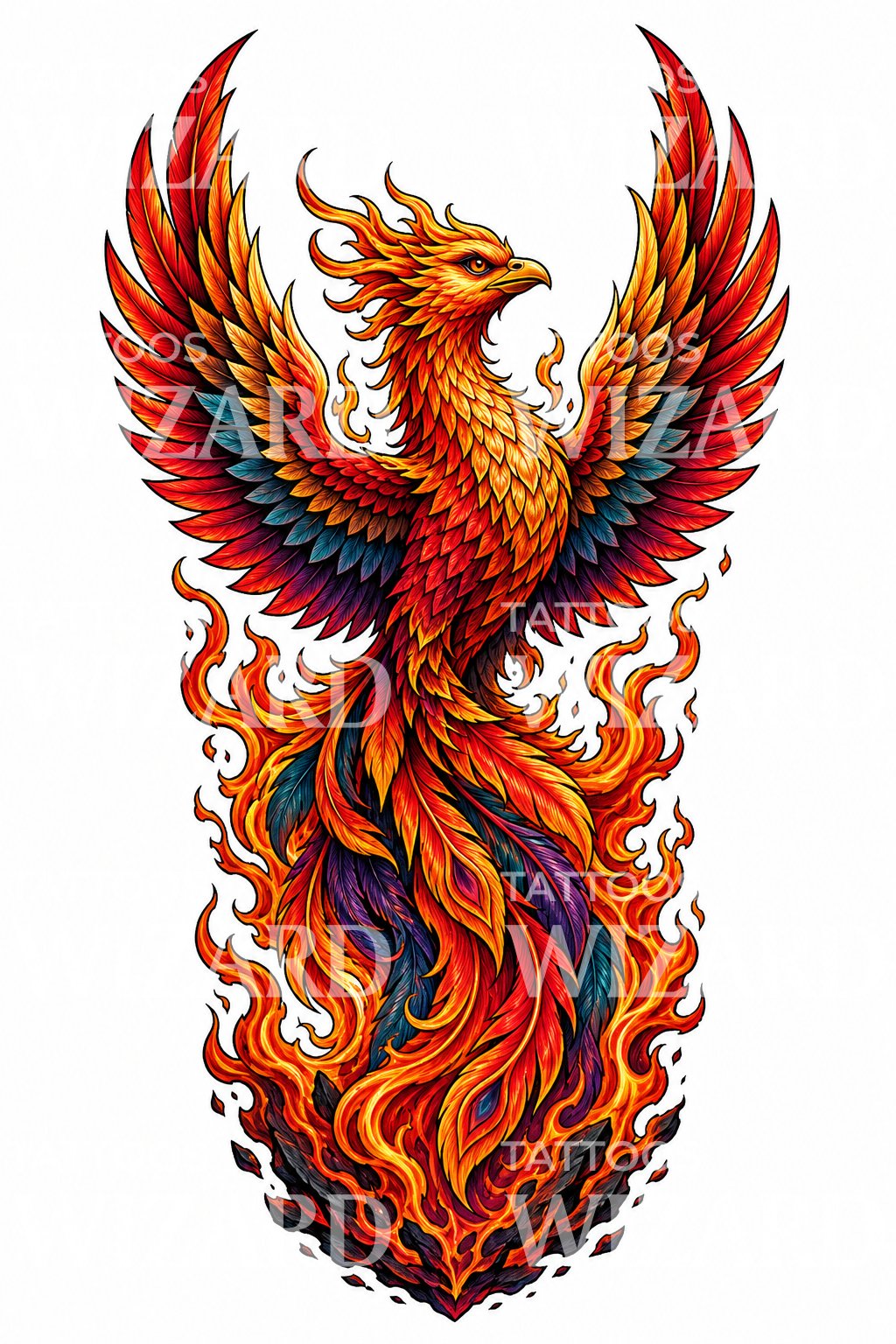 涅槃凤凰新传统纹身设计– Tattoos Wizard Designs