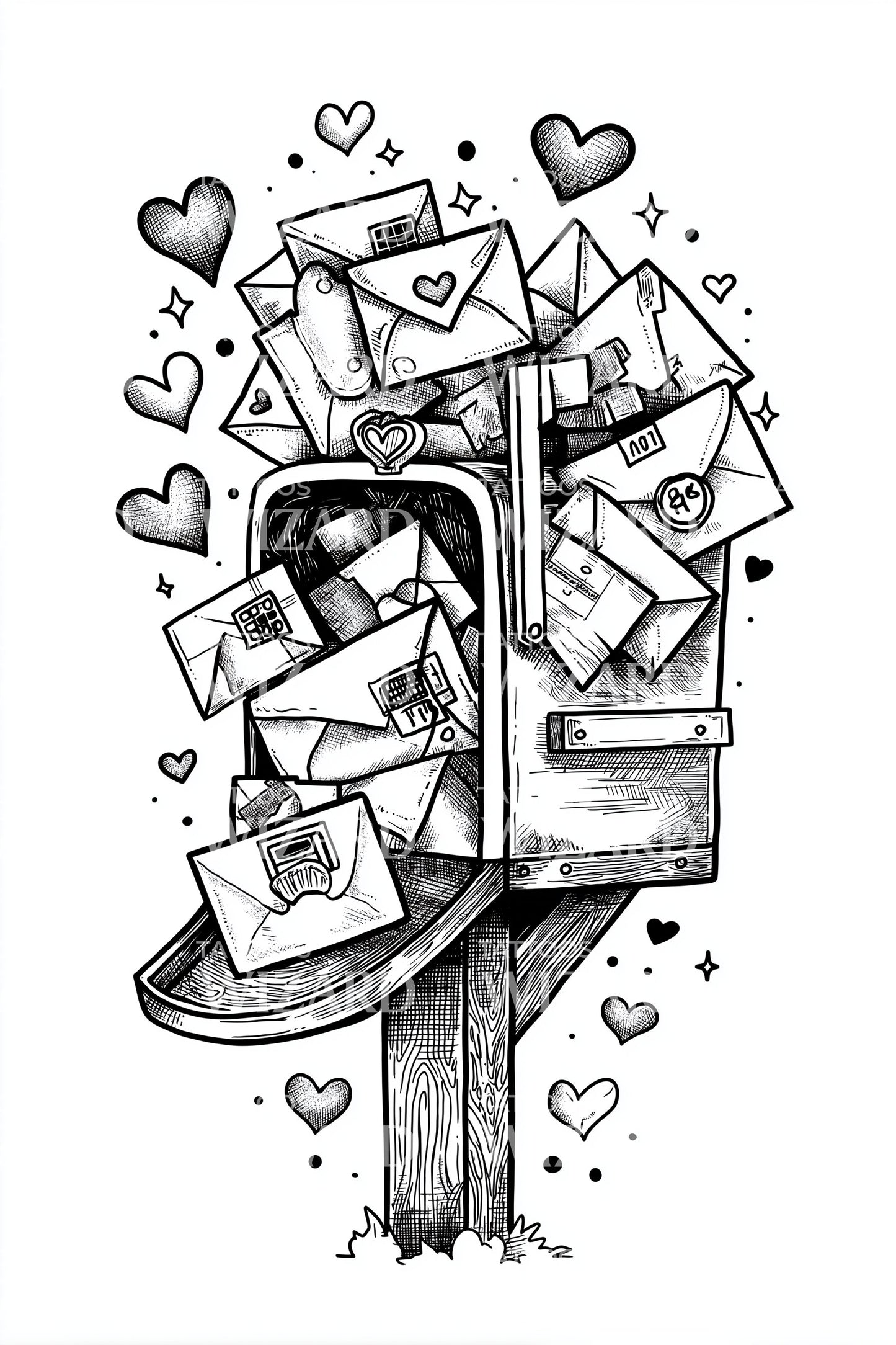 Romantic Mailbox Letters Tattoo Design