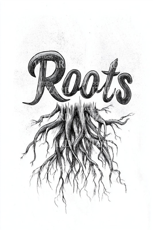 Roots Script Dripping Tattoo Design