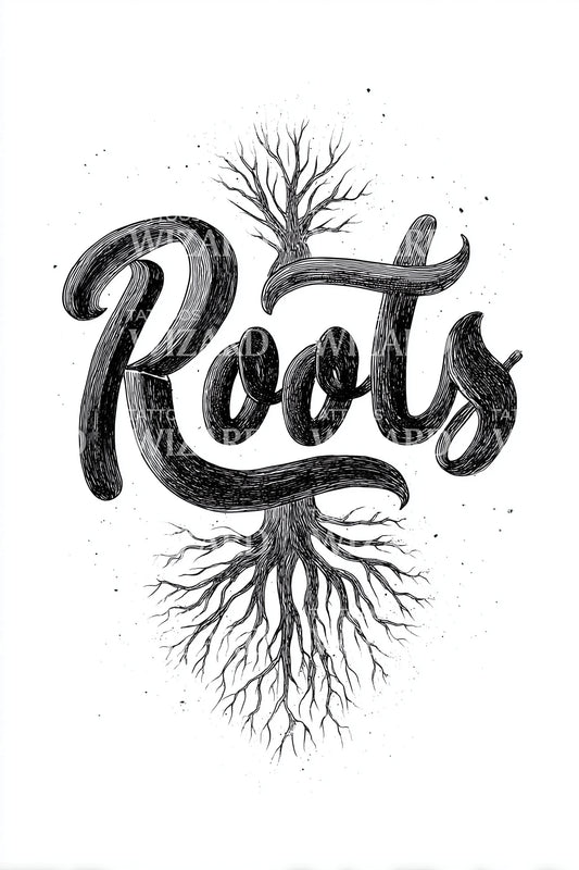 Roots Word Veins Tattoo Design