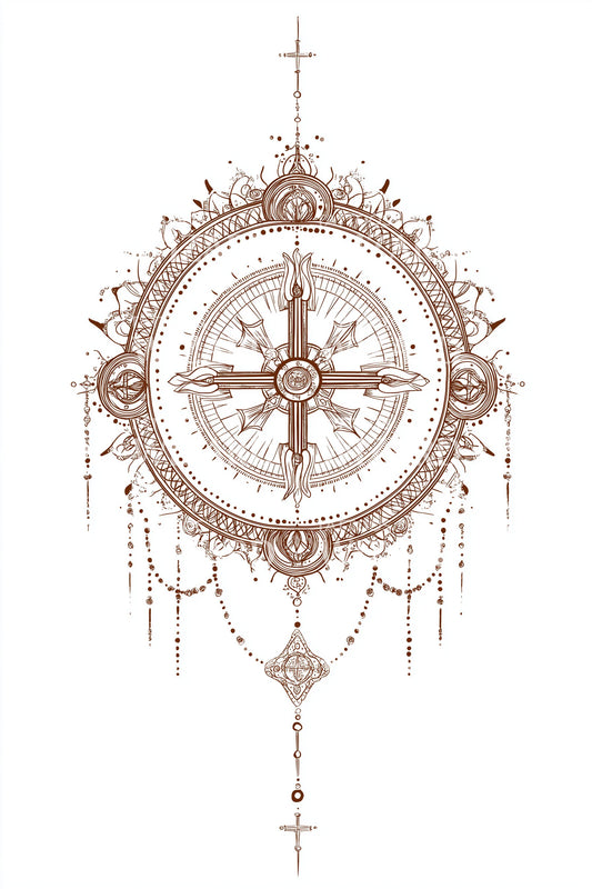 Design di tatuaggio a goccia con bussola in oro rosa