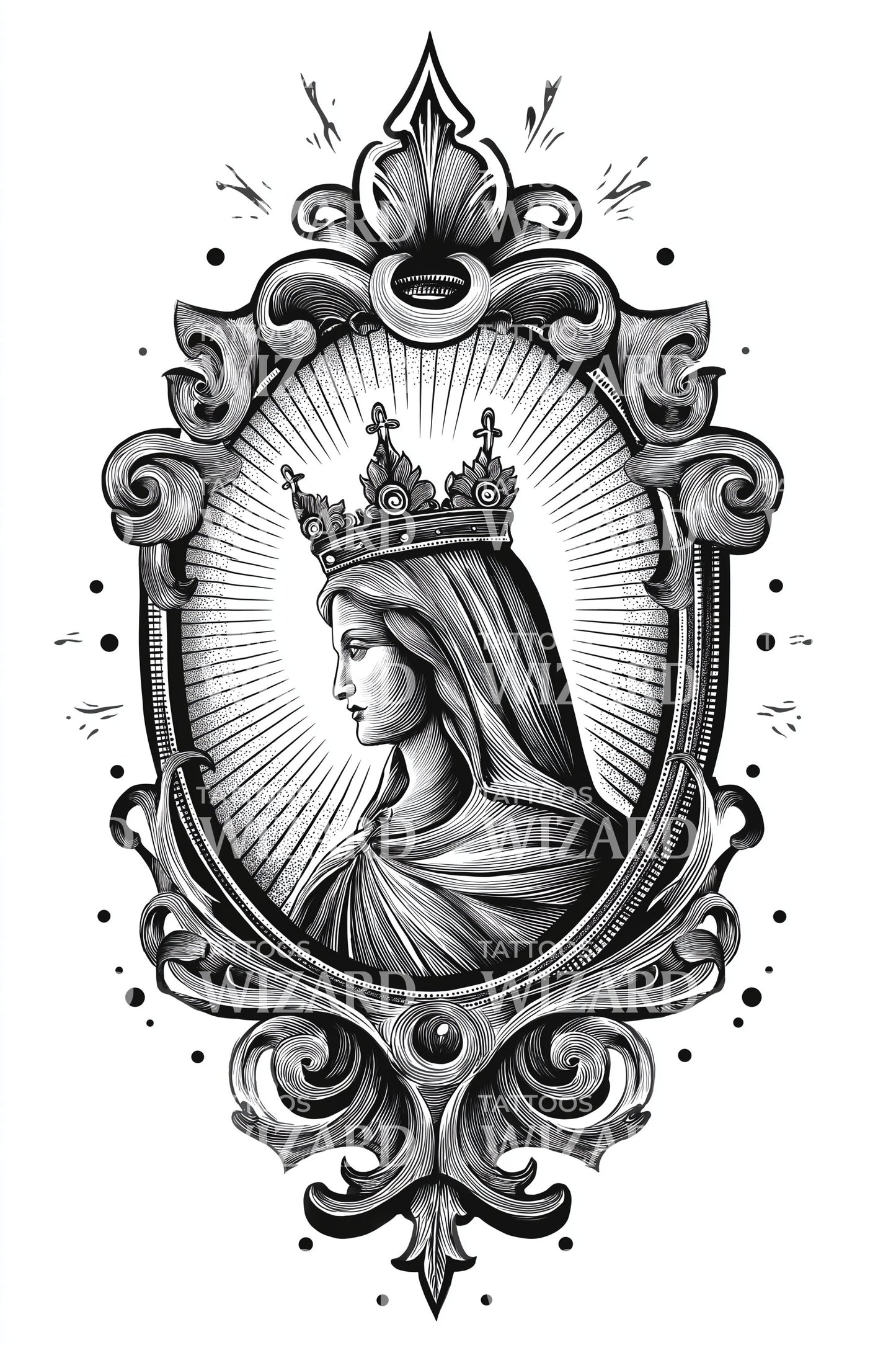 Illustrazione del Ritratto Cameo Reale per Tatuaggio
