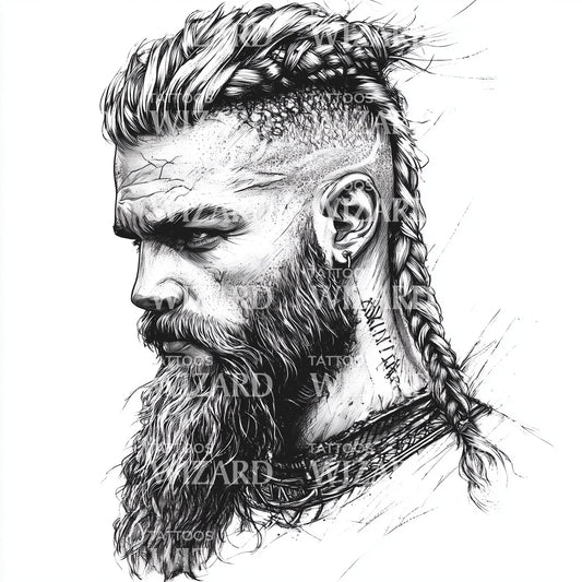 Idea de tatuaje de hombre vikingo robusto con mohawk trenzado