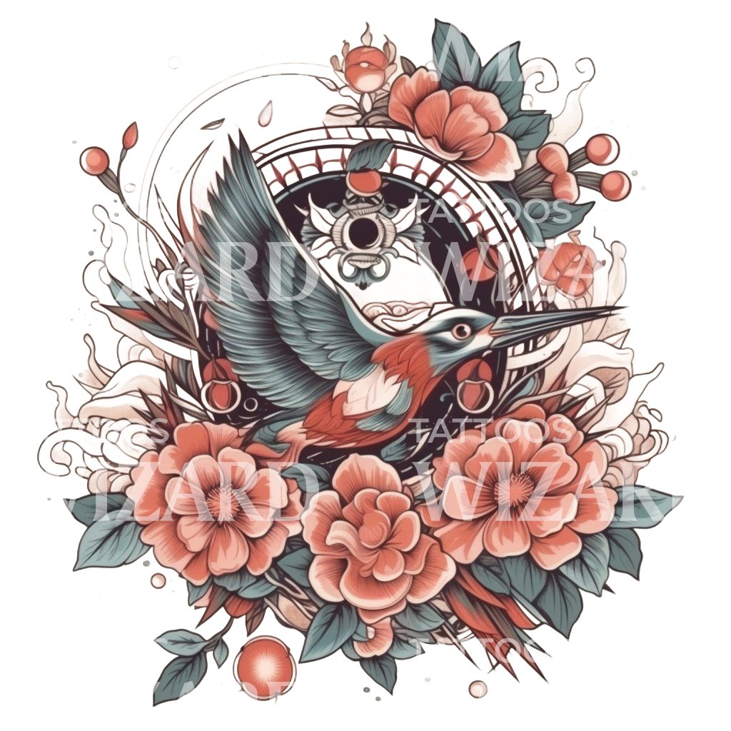 Neotraditional Hummingbird Tattoo Design