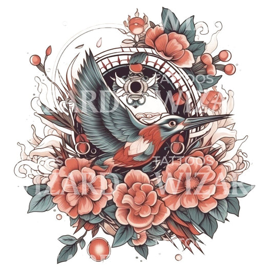 Neotraditional Hummingbird Tattoo Design