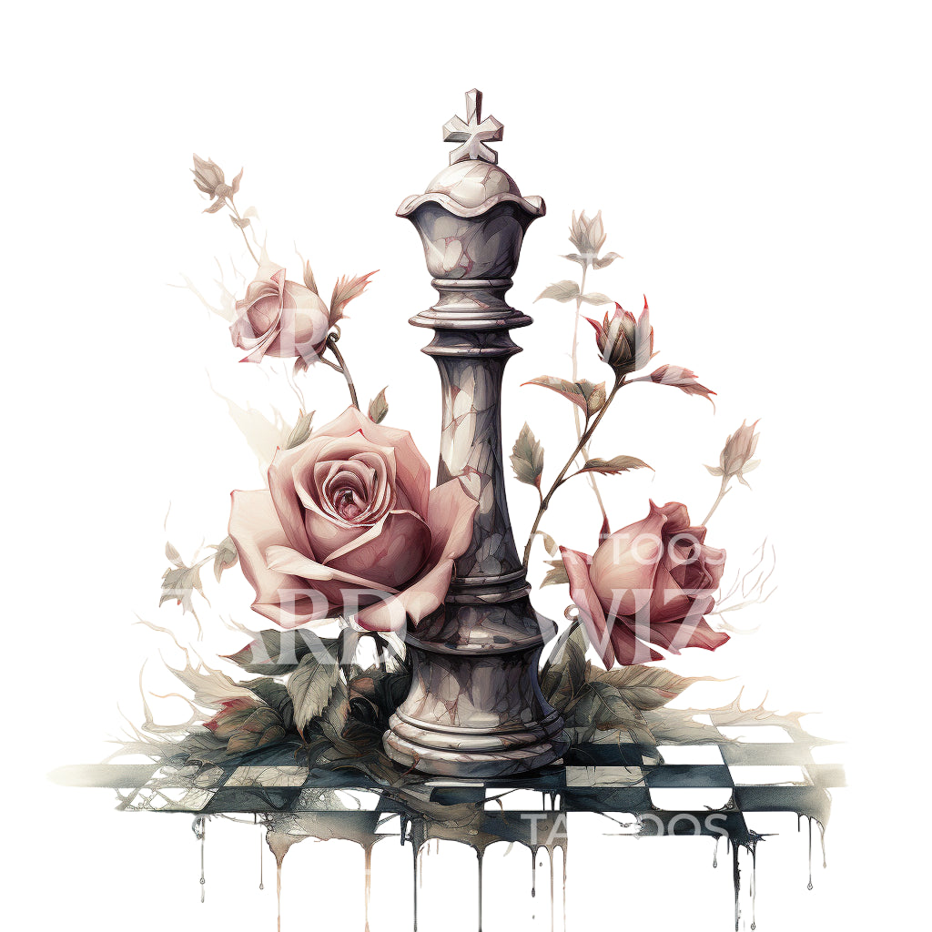 Chessboard and Faded Roses Tattoo Design