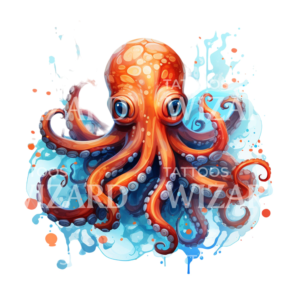 Cute Watercolor Octopus Tattoo Design