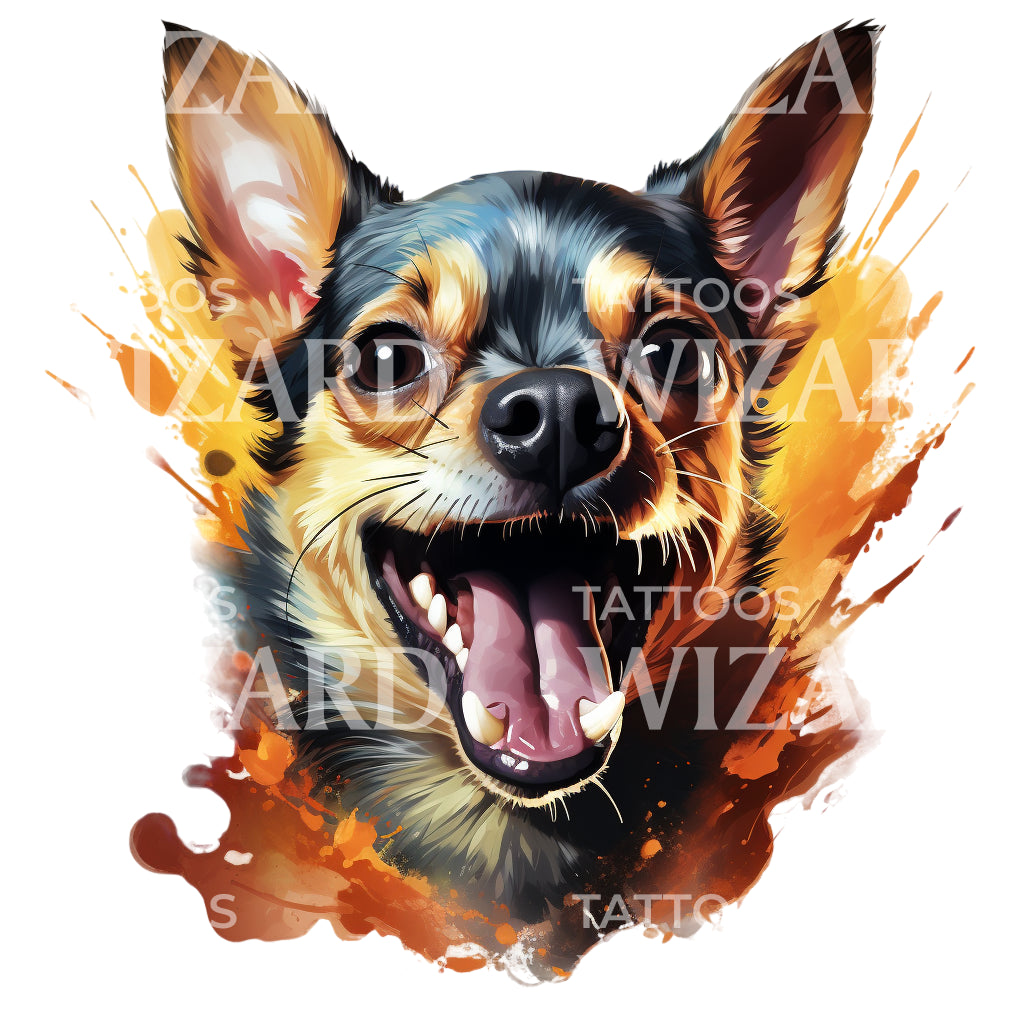 Fierce Chihuahua New School Tattoo Design