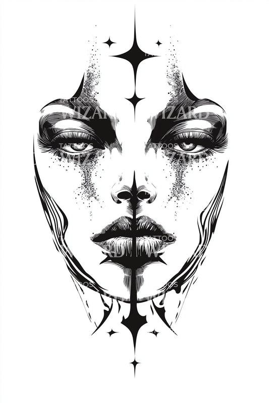 Design de tatouage symétrique Femme Sacrée