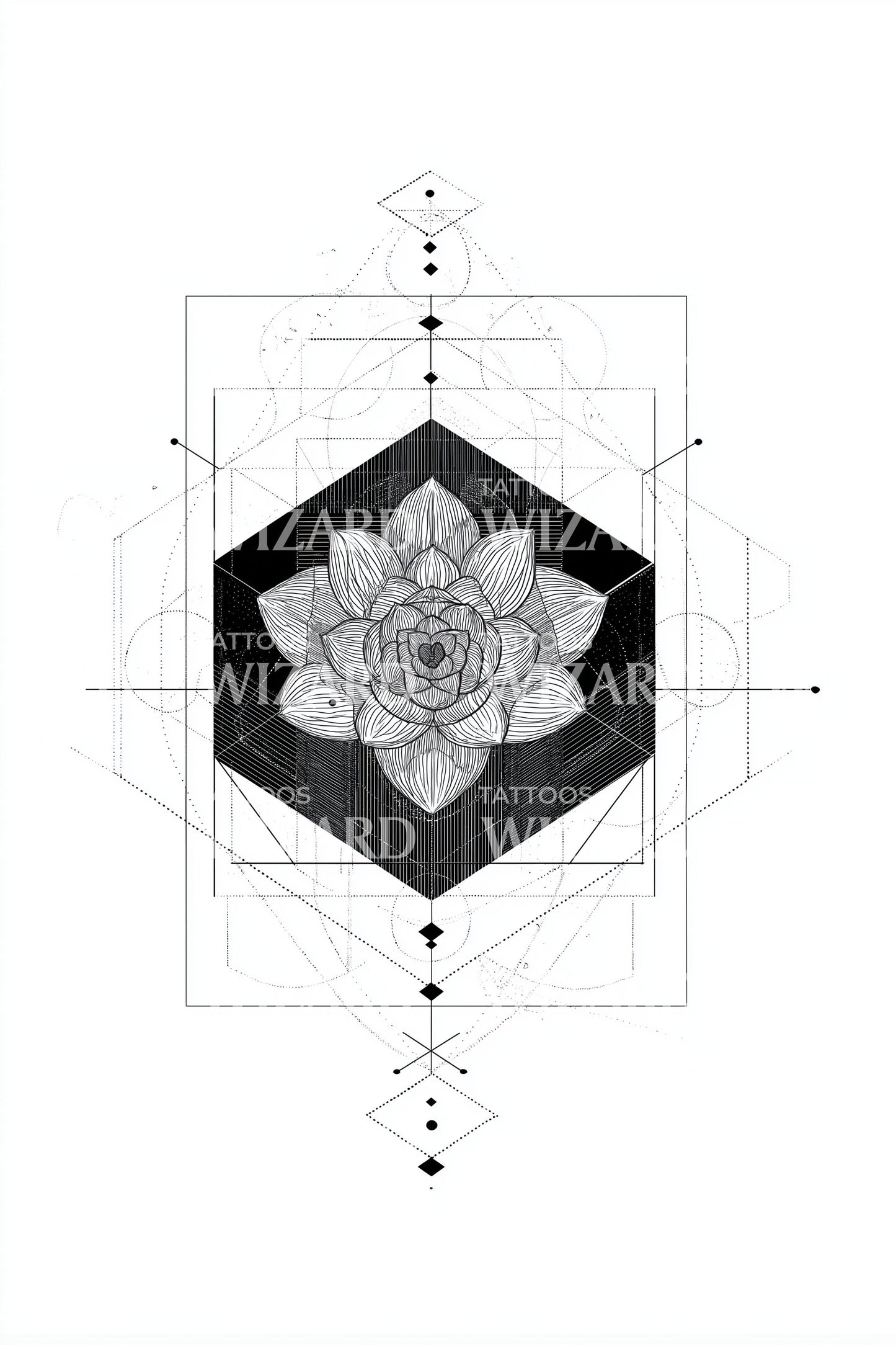 Sacred Grid Lotus Tattoo Illustration