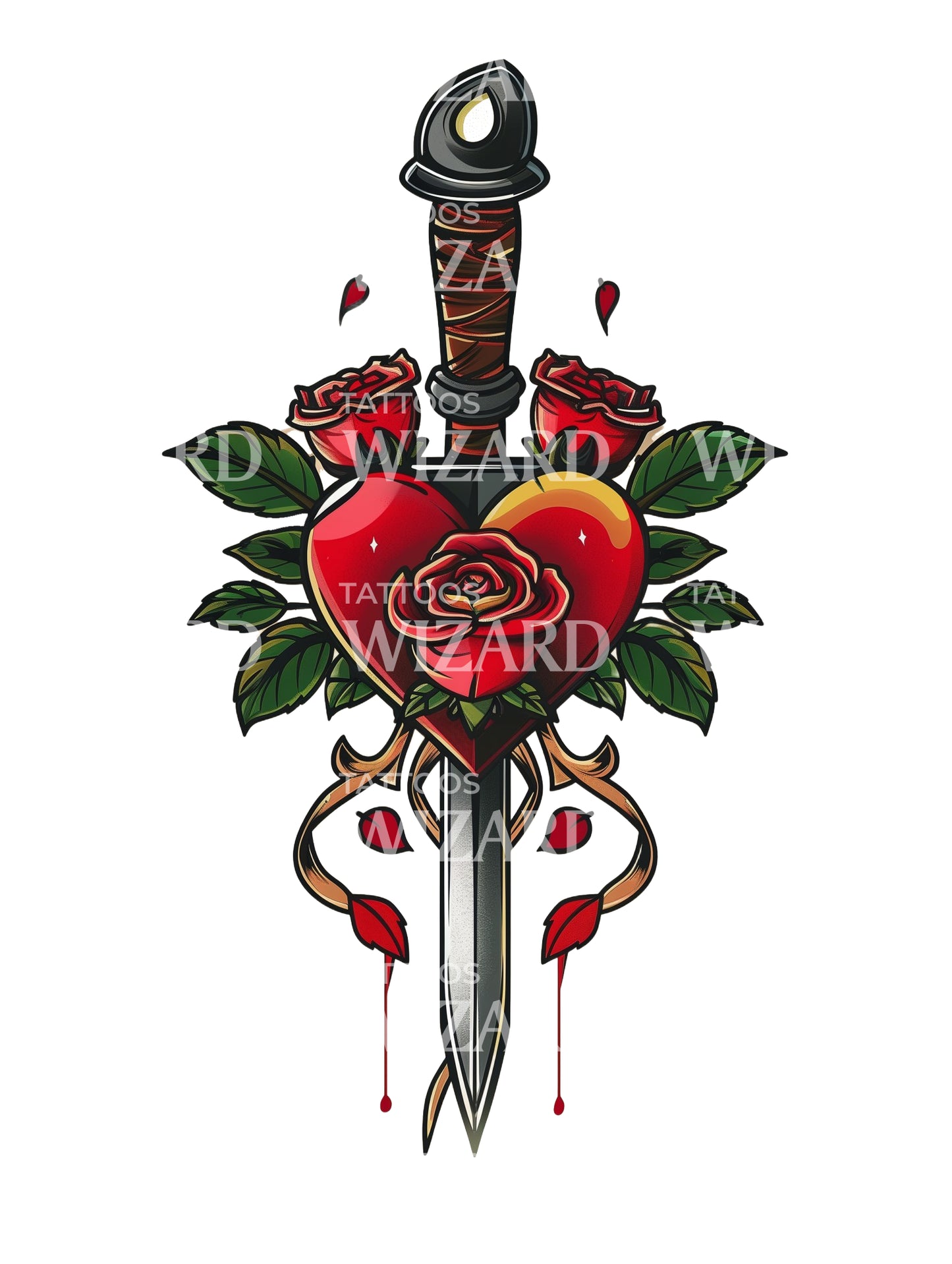 Sacred Heart with Red Roses and Dagger