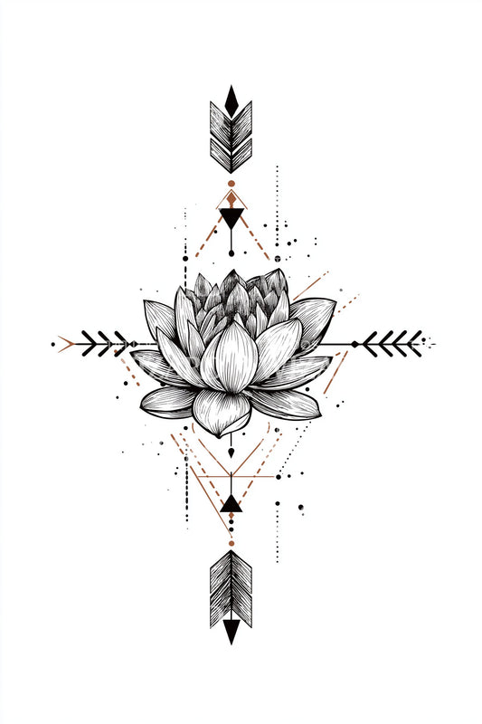 Sacred Lotus Arrow Matrix Tattoo Design