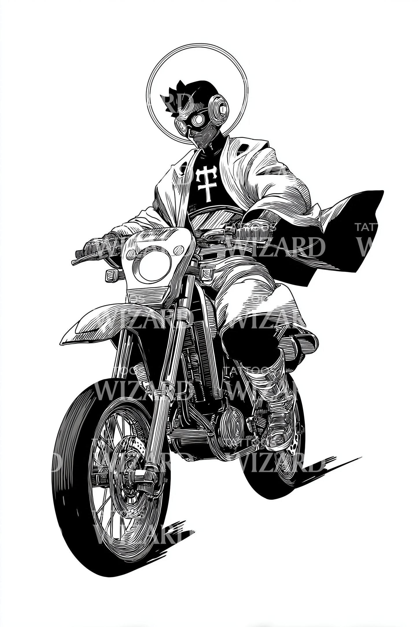 Desenho de Tatuagem de Motociclista Santo
