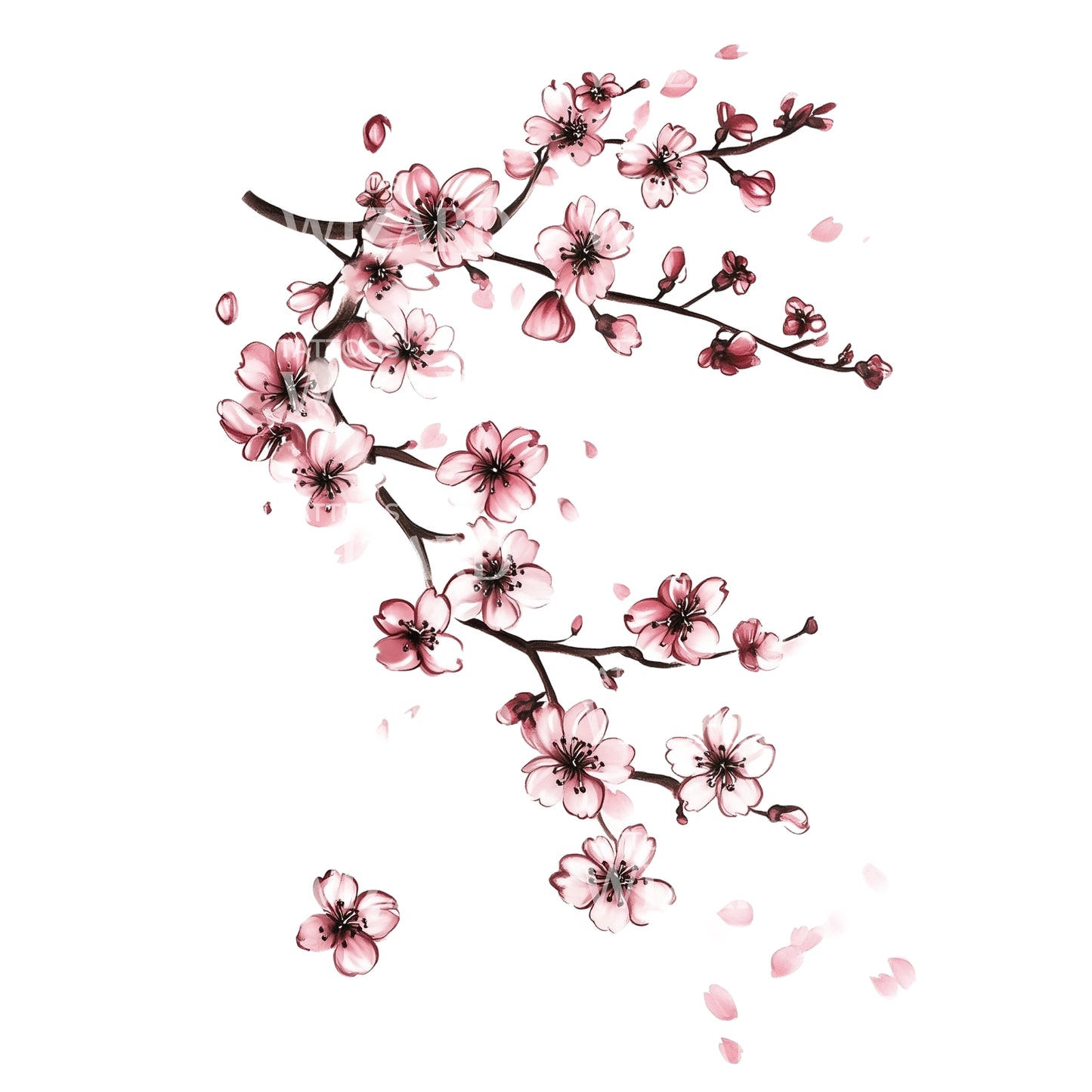 Diseño de Tatuaje de Brisa de Pétalos de Sakura