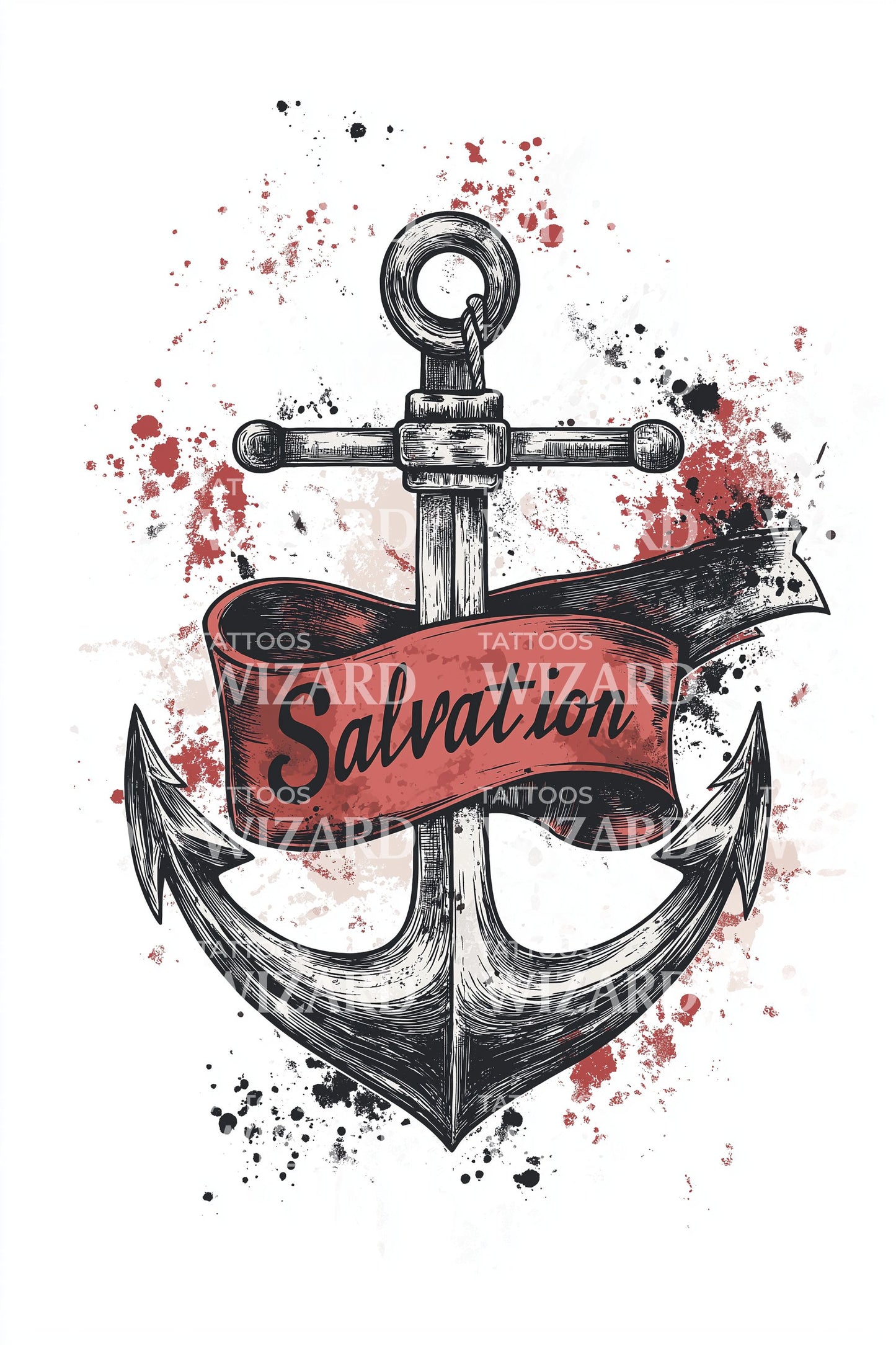 Desenho de Tatuagem de Âncora da Salvação em Aquarela