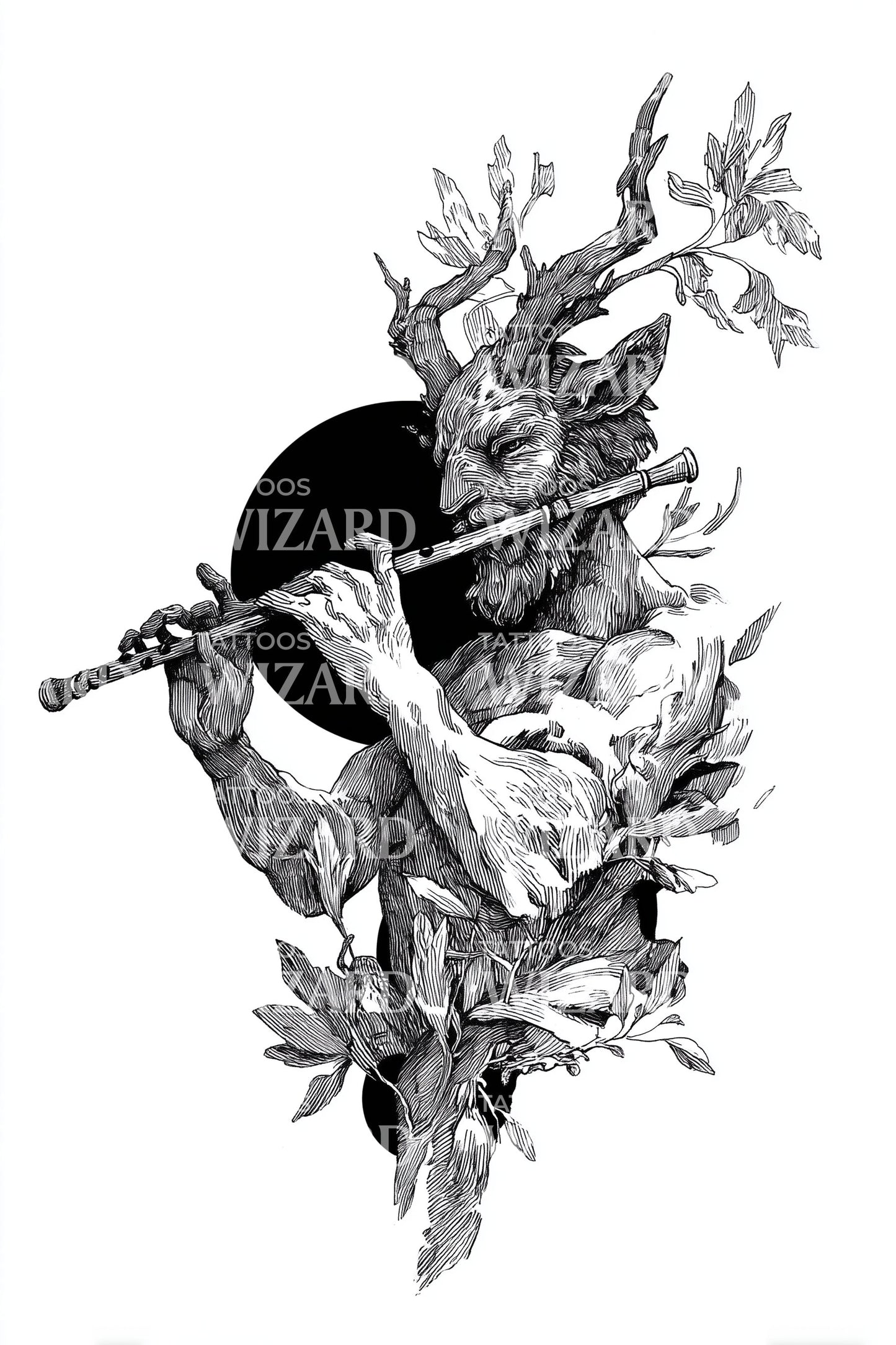 Illustration de tatouage collage Lune Samouraï