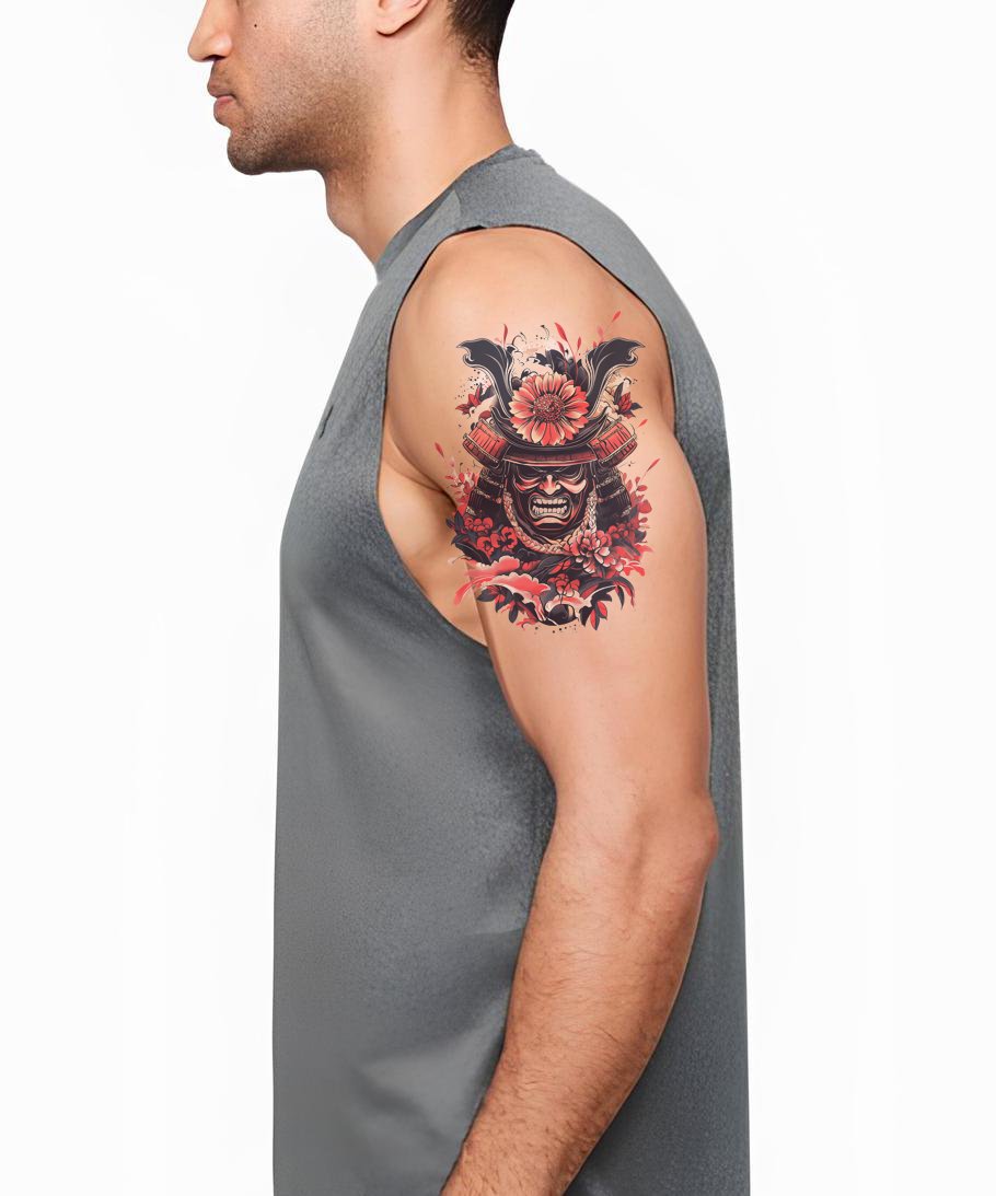 Samurai Oni Blossom Tattoo Design