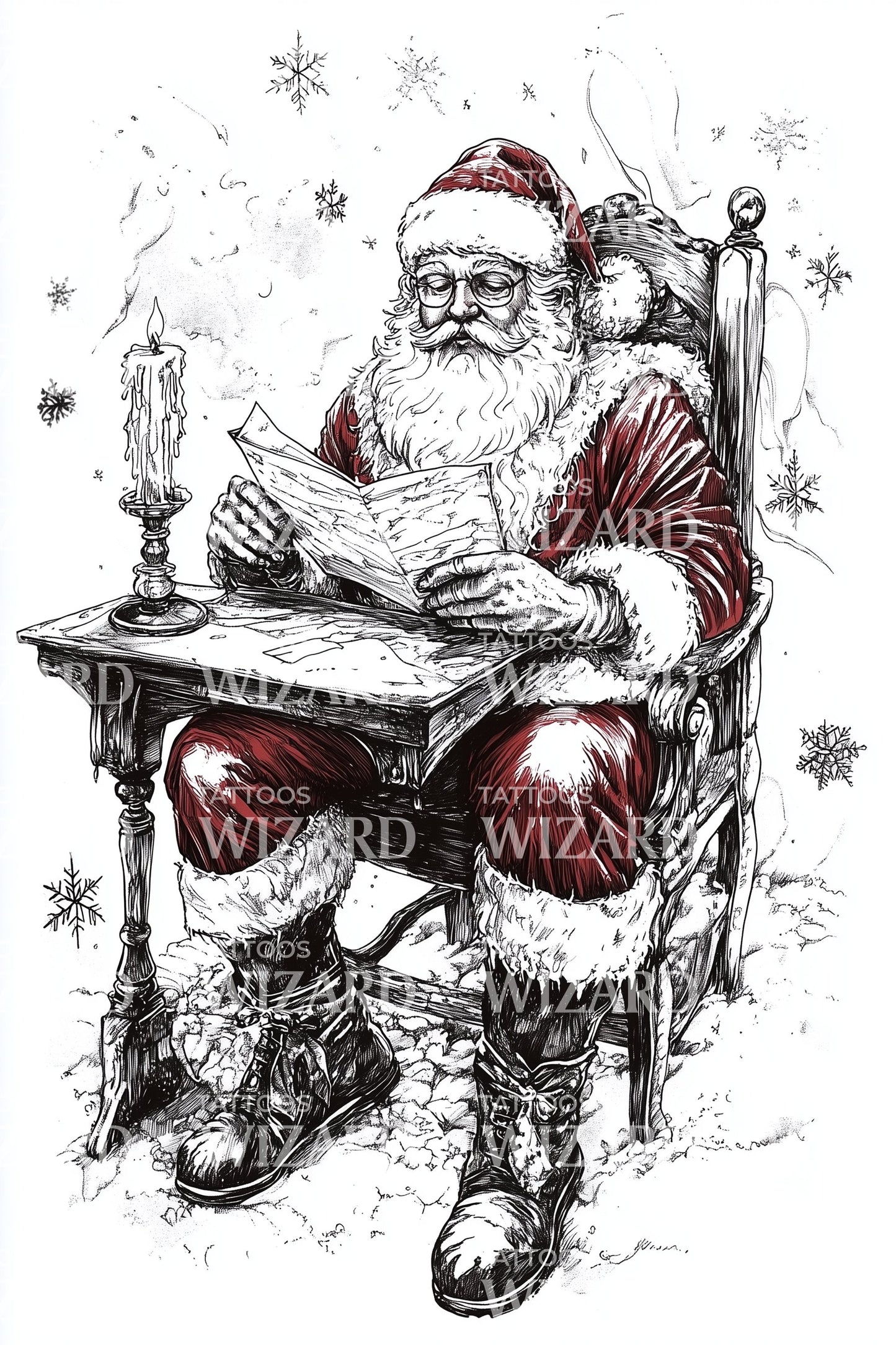 Santa Relaxing with Book Tattoo Design