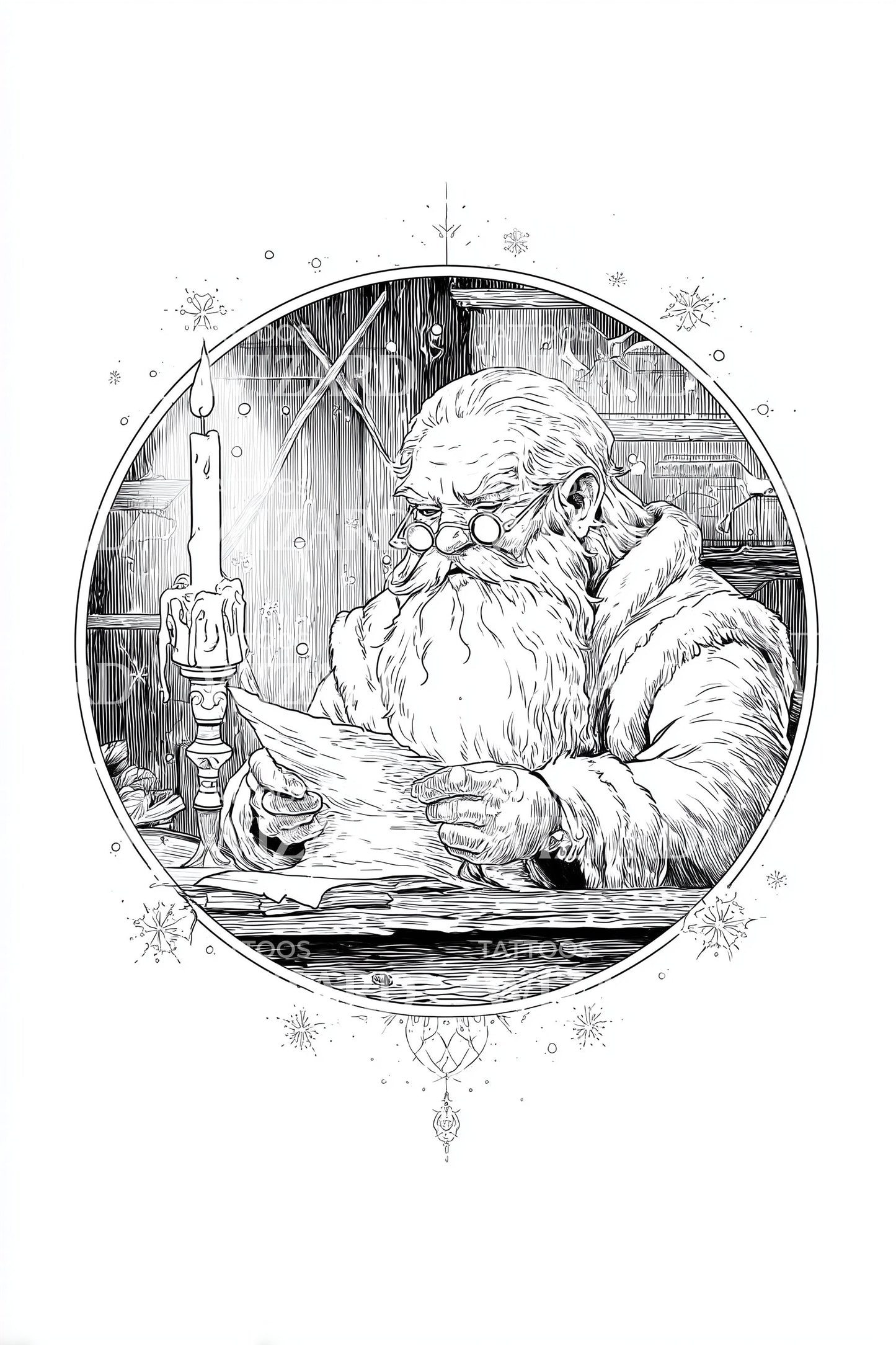 Santa Writing Christmas Letters Tattoo Illustration