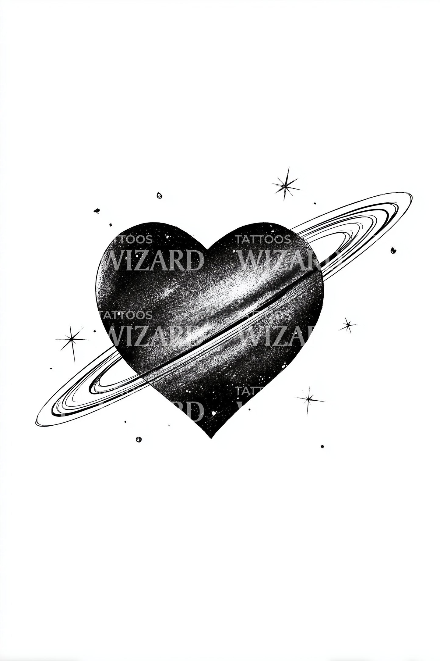 Design tatuaggio cuore galassia Saturno