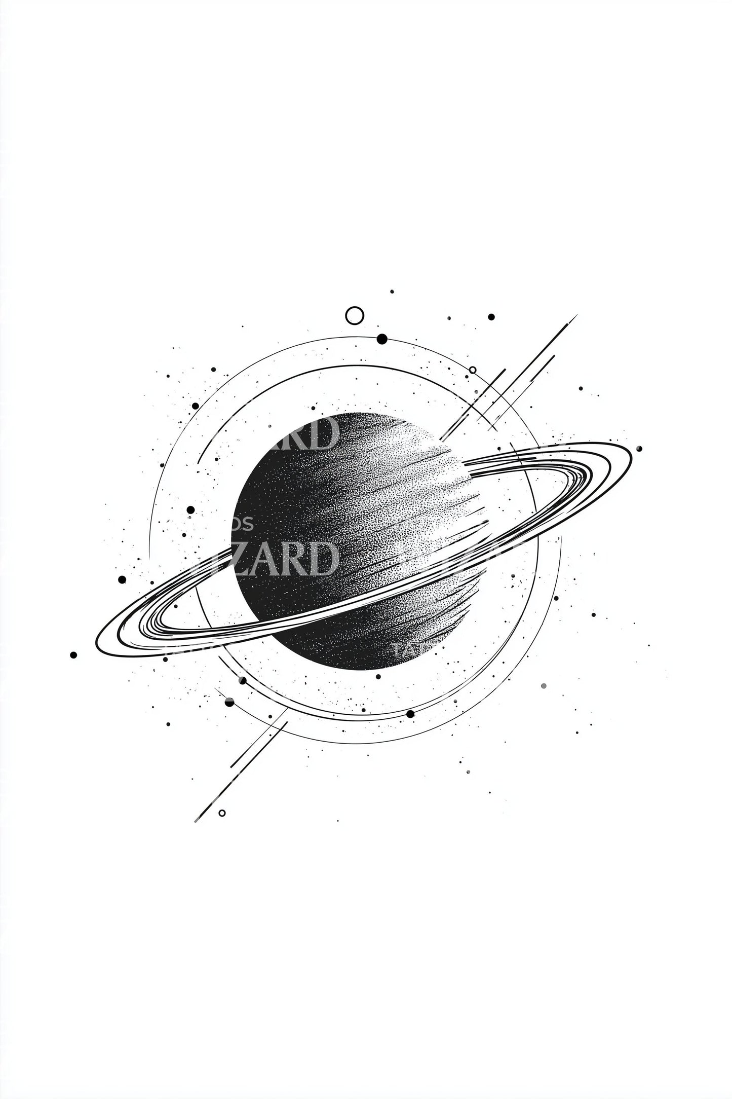 Saturn Planet Linework Tattoo Design