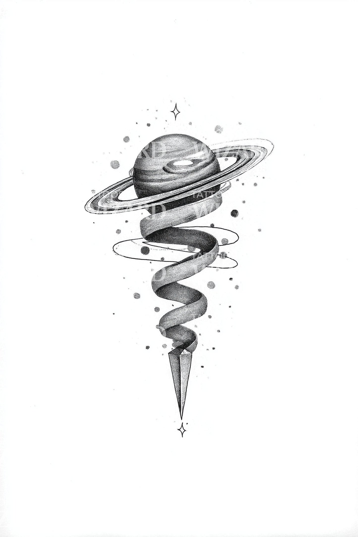 Saturn Spiral Dagger Tattoo Design