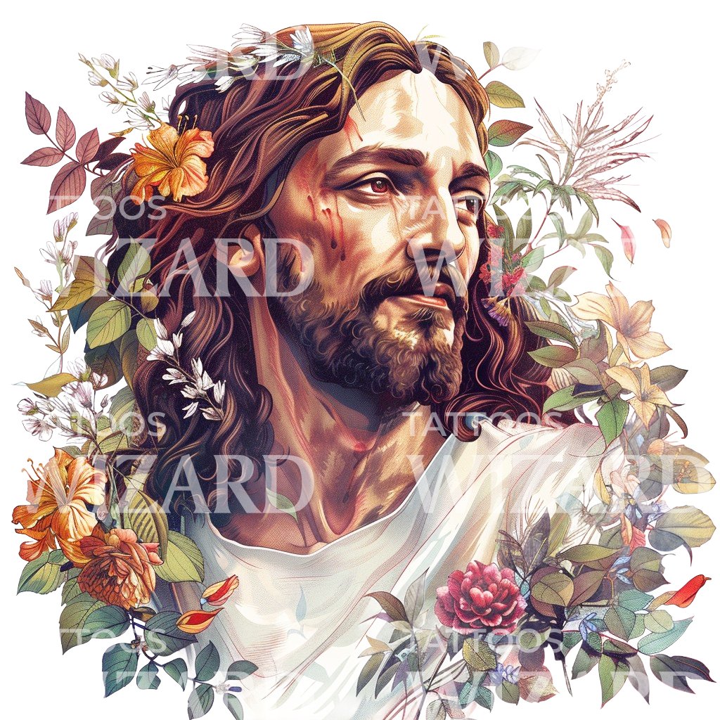 Savior Jesus Christ and With Nature Tattoo Design