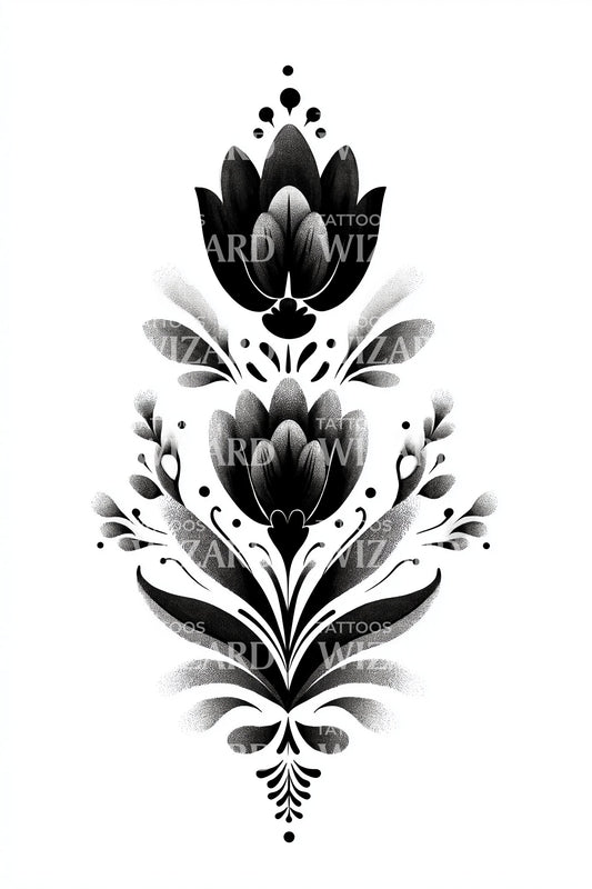 Scandinavian Floral Motif Tattoo Design