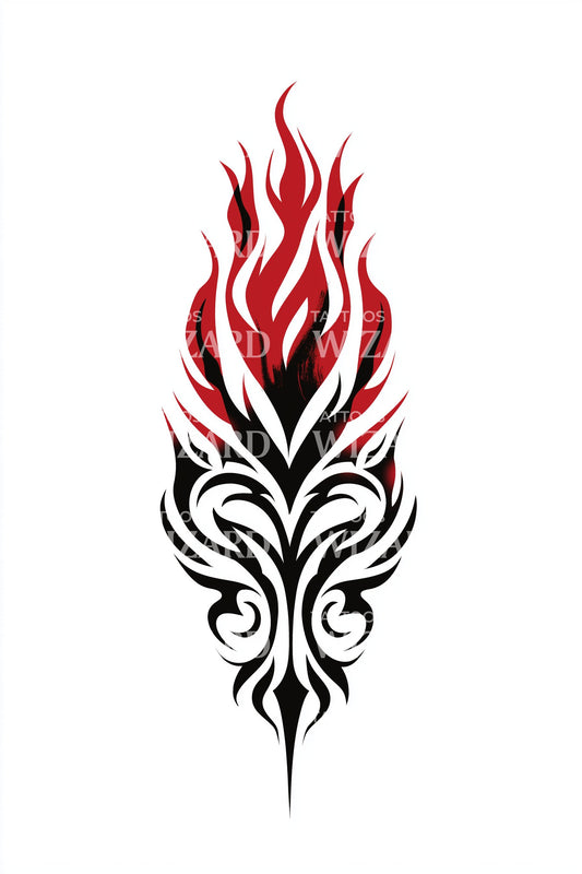 Scarlet Tribal Flame Tattoo Idea