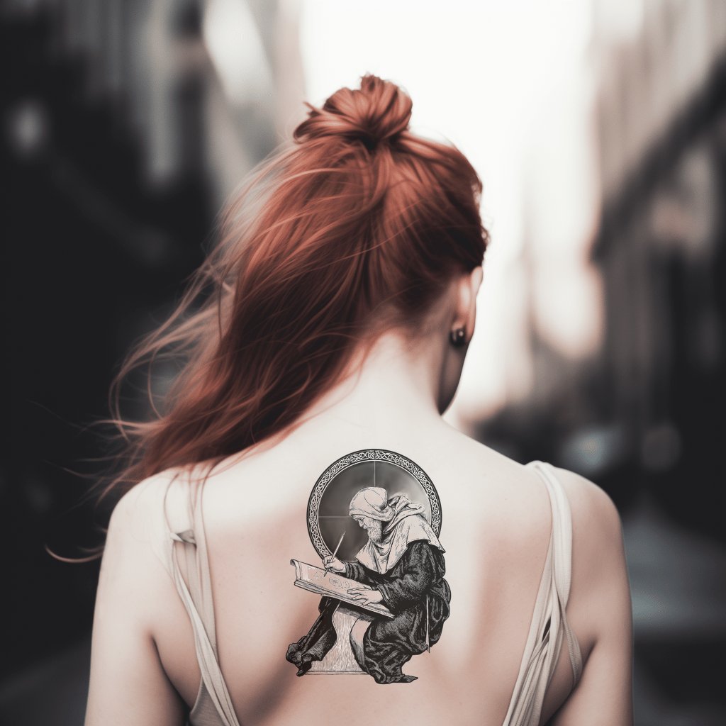 Monastic Scholar Reading Tattoo Design