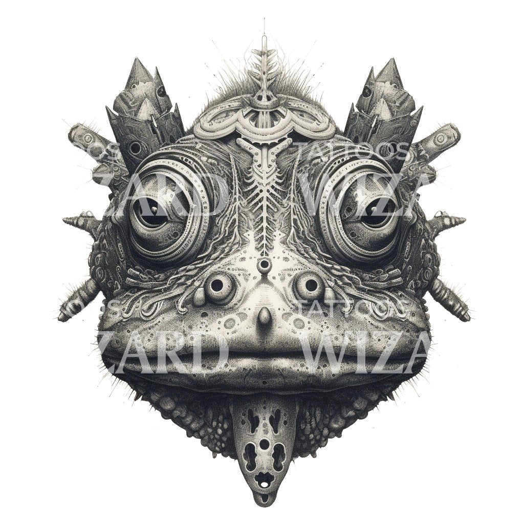 Surrealistic Frog Face Tattoo Design