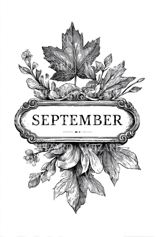 September Laurel Leaf Banner Tattoo Design