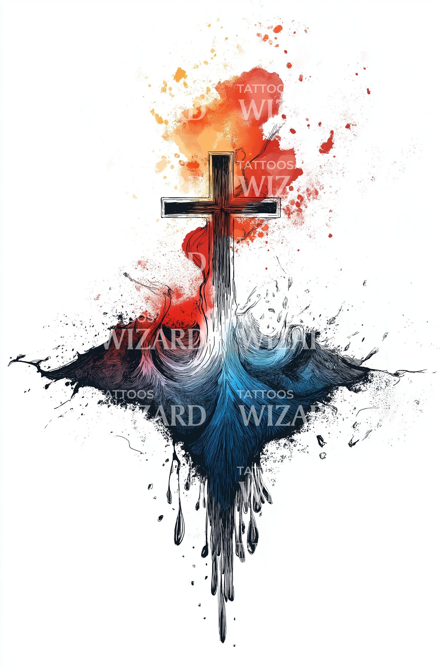 Desenho de Tatuagem de Chama com Cruz Sérvia