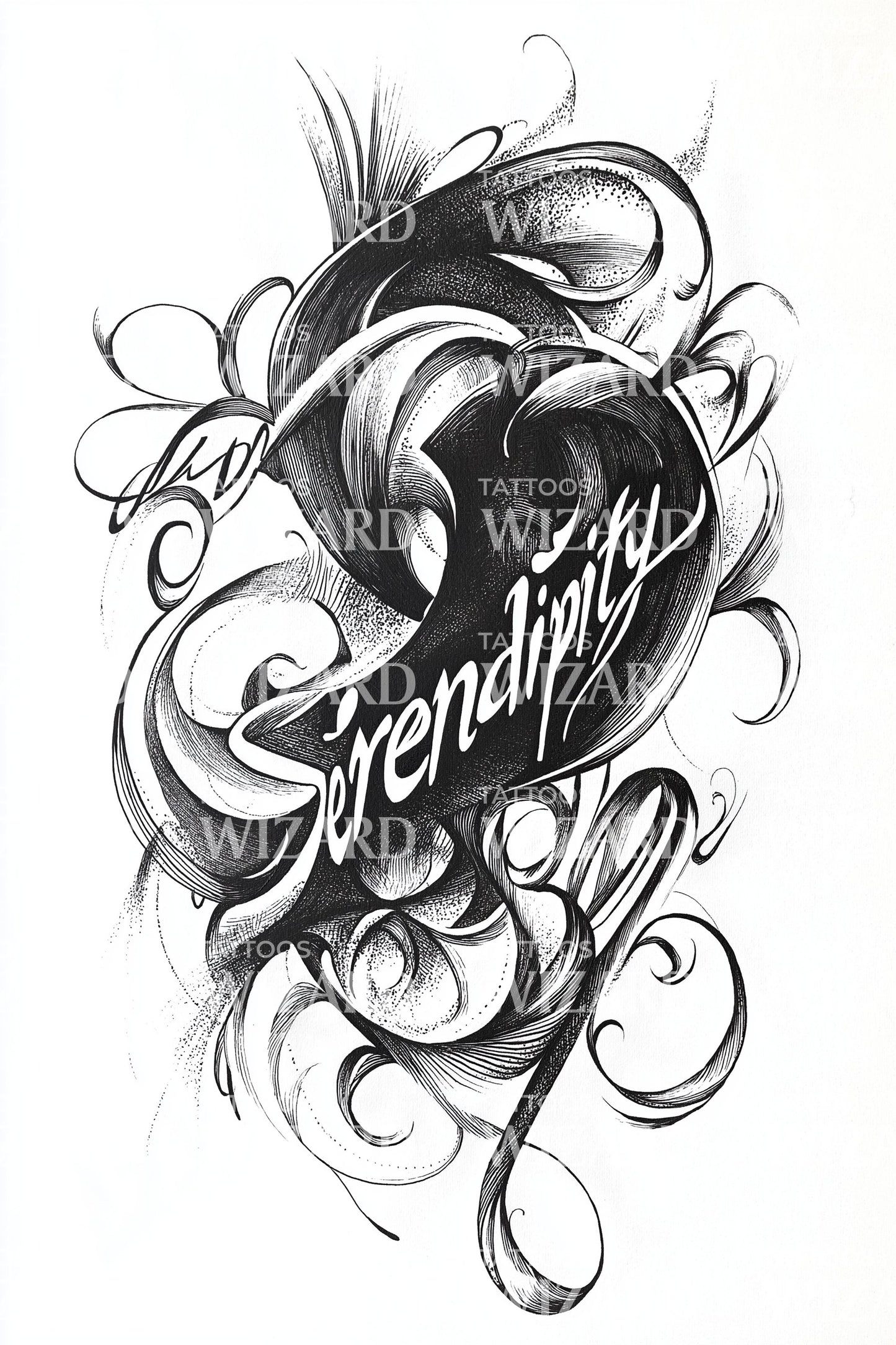 Serendipity Baroque Script Tattoo Design