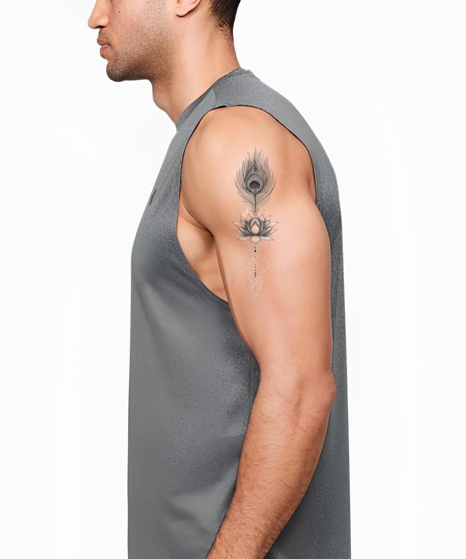 Design Tatuaggio Fioritura Piuma Serenità