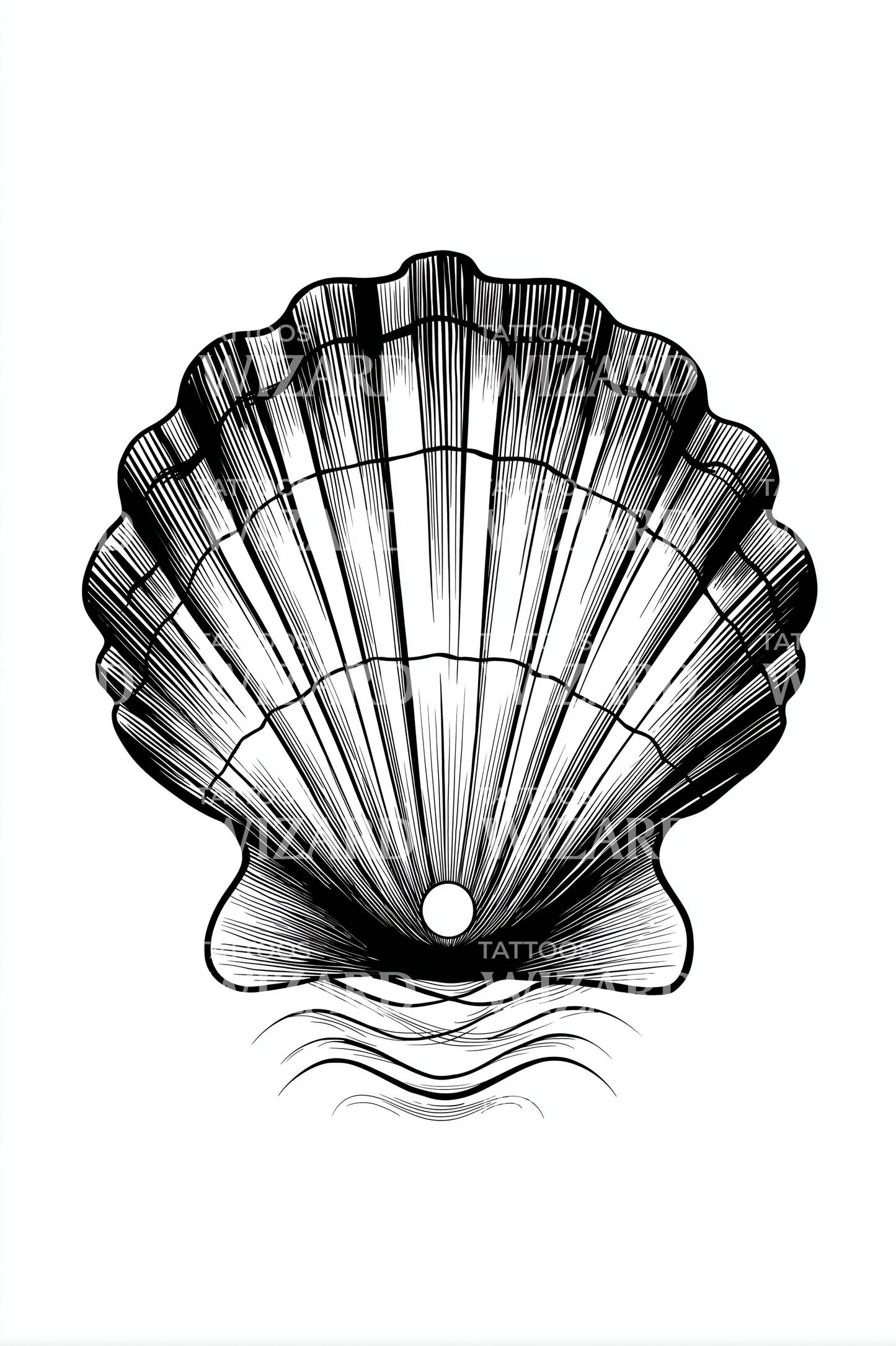 Shaded Scallop Shell Tattoo Illustration