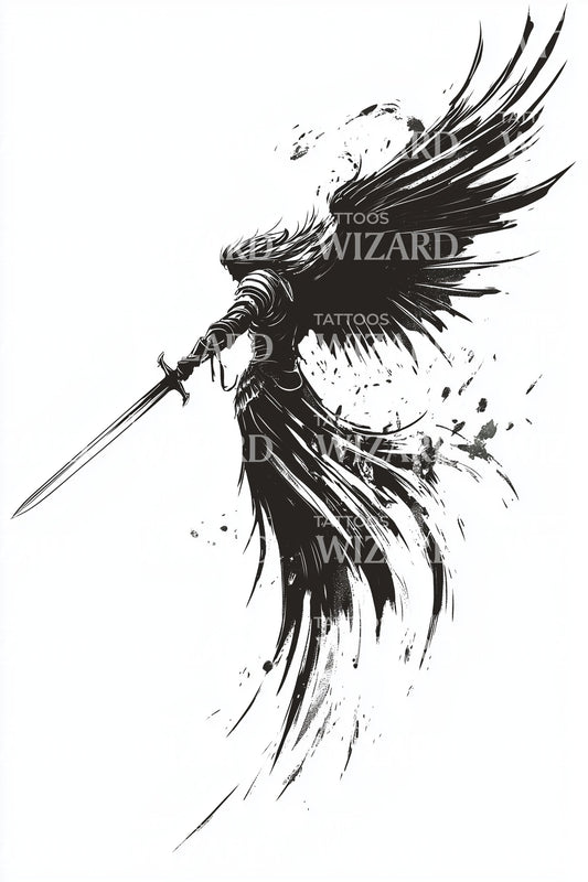 Schatten Engel Schwert Tattoo Design
