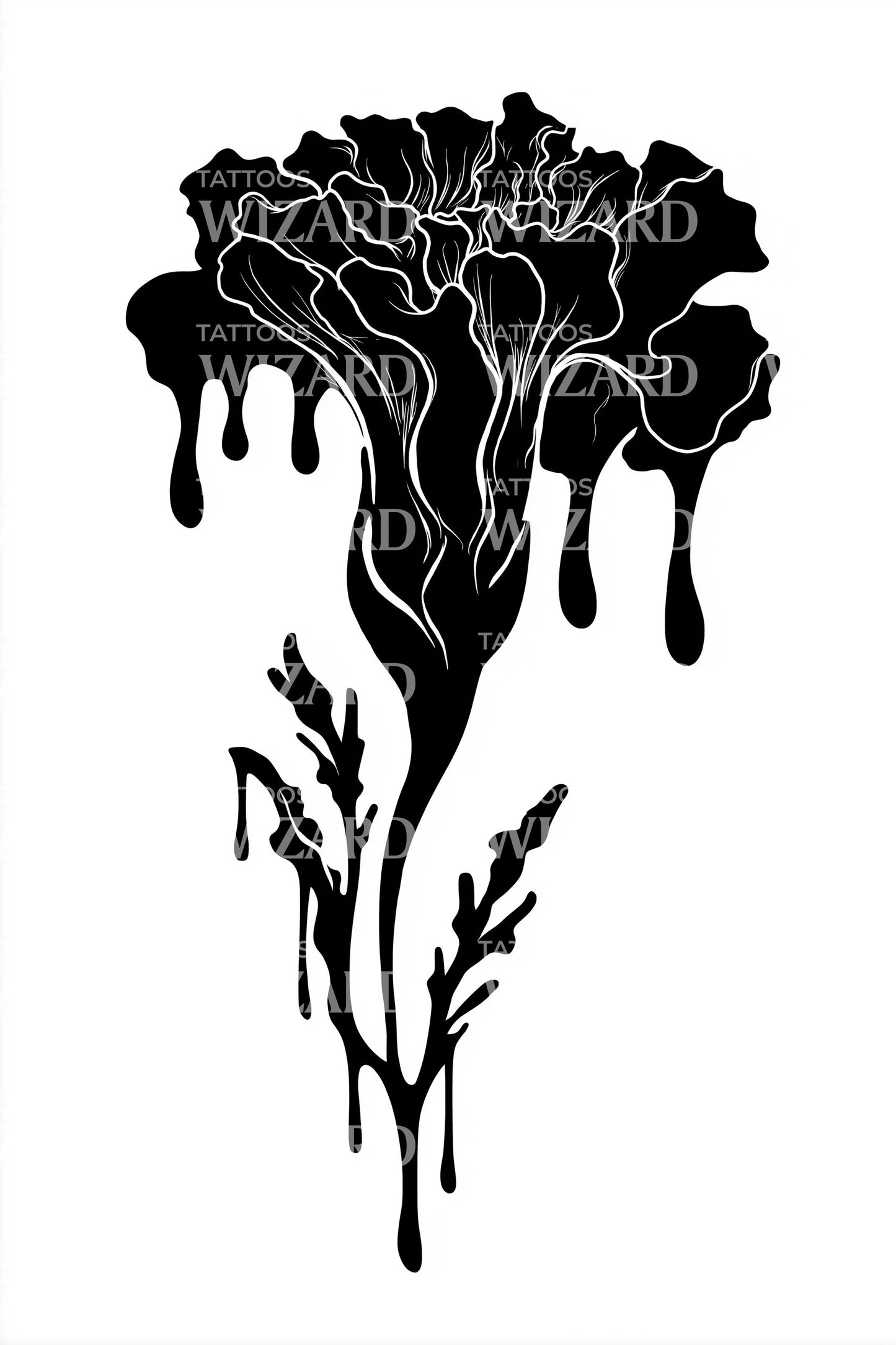 Shadow Poppy Drip Tattoo Design
