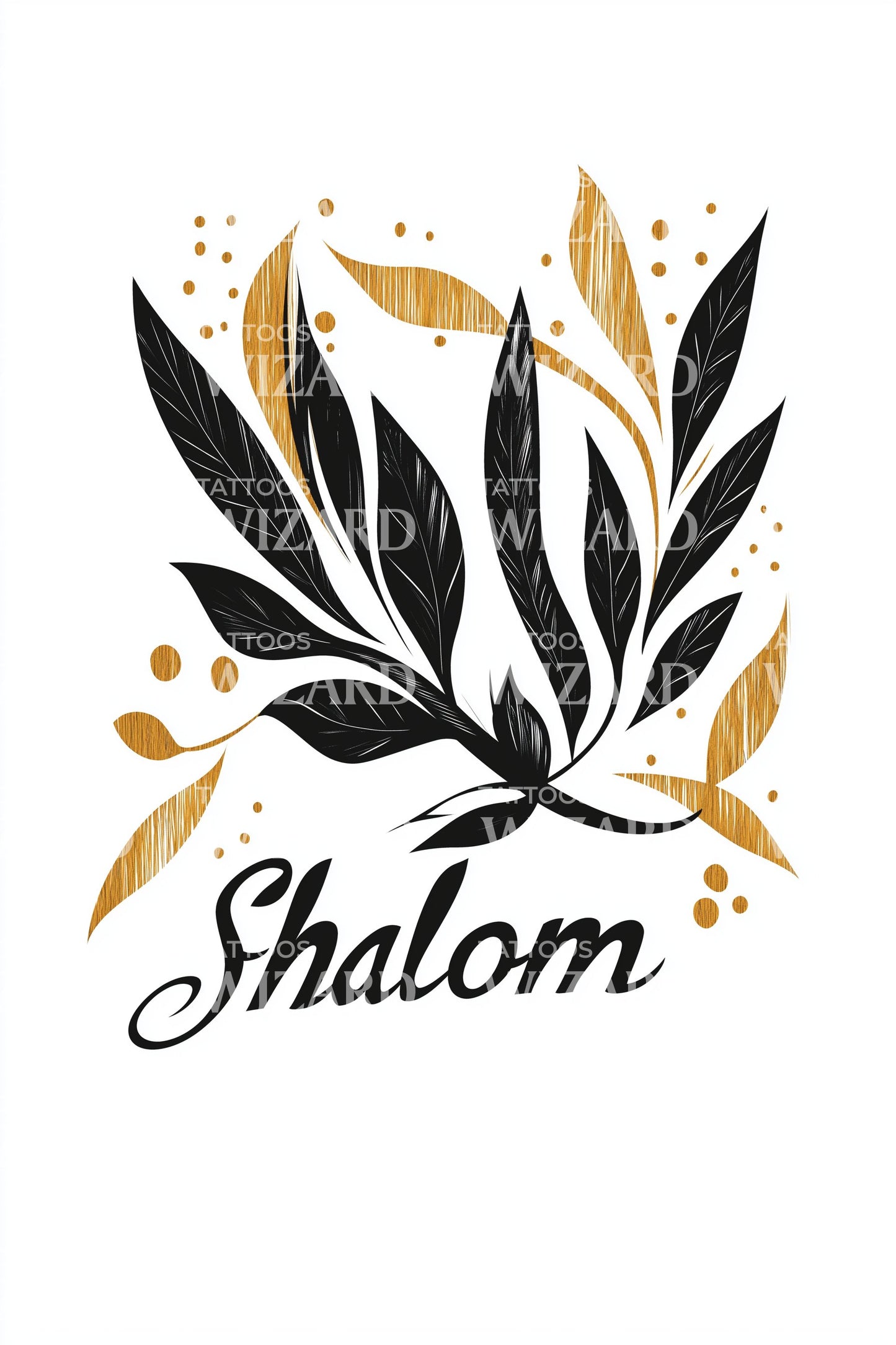 Shalom Golden Olive Tattoo Design