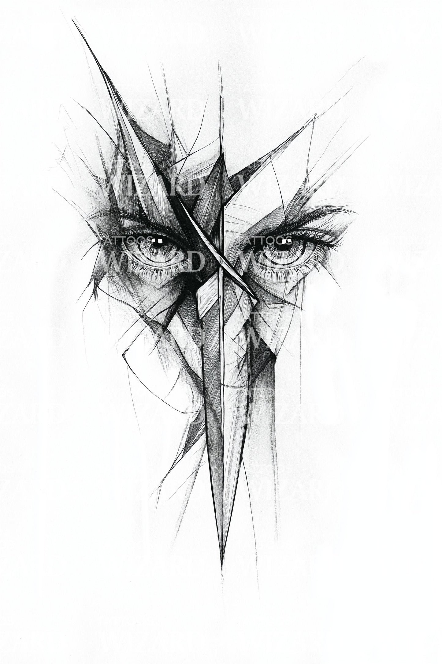 Shattered Masked Gaze Tattoo Design