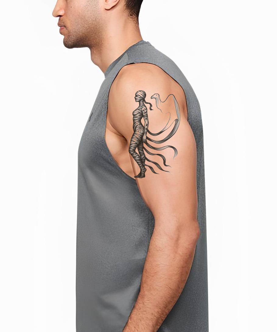 Shrouded Mummy Woman Tattoo Design