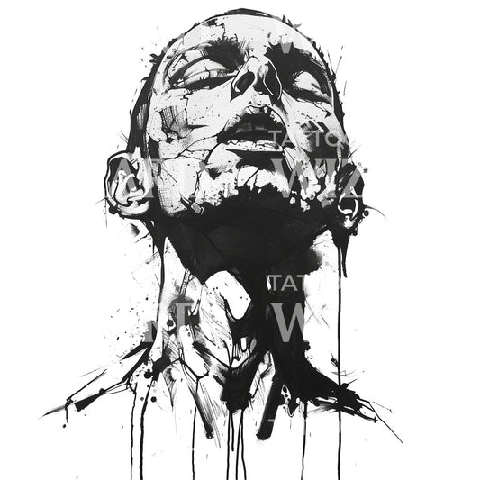 Silent Zombie Portrait in Minimalist Horror Tattoo Design