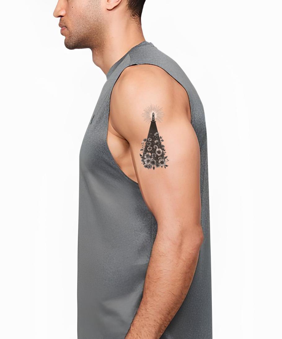 Silhouette Lighthouse Garden Tattoo Design