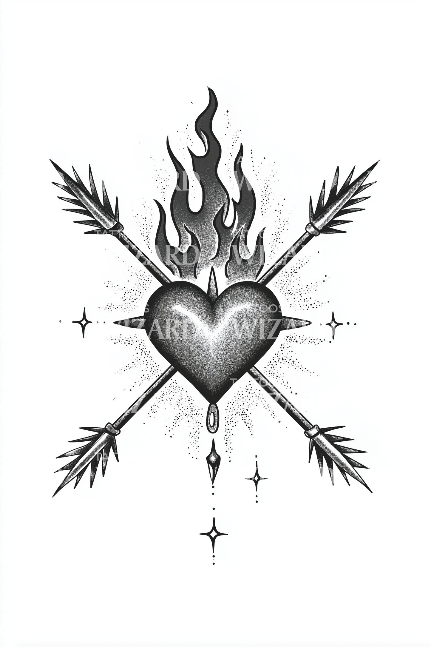 Silver Sacred Heart Tattoo Design