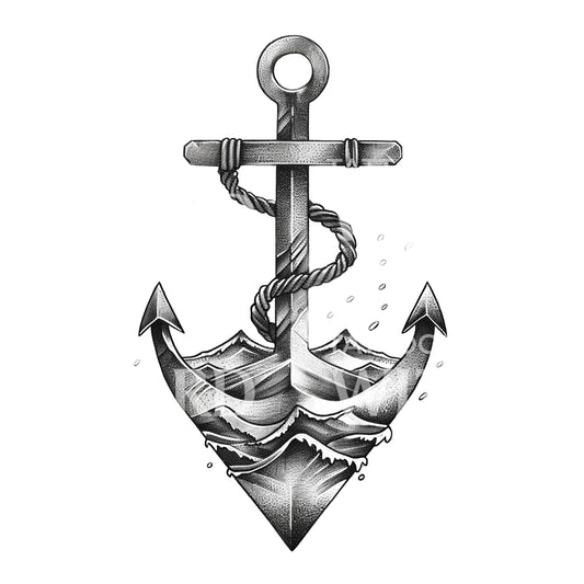 Simple Anchor Dotwork Tattoo Design