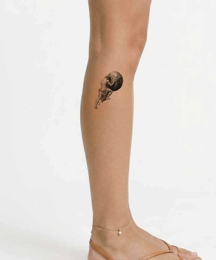 Sisyphus die de rots duwt, tattoo-ontwerp
